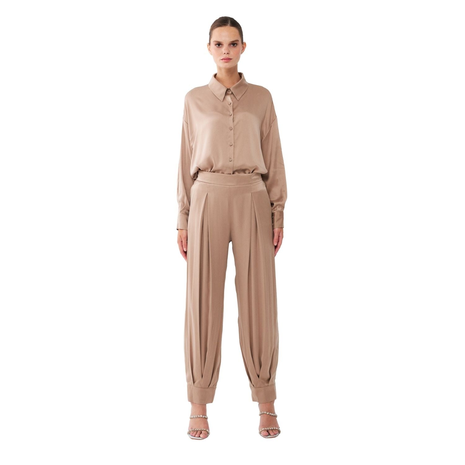 Zafira Pantolon | %100 İpek Kadın Pantolon Stone Taupe | Noorvien