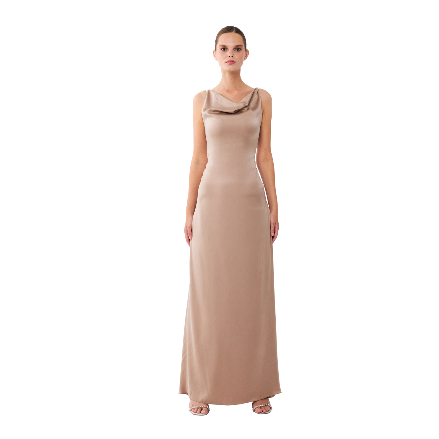 Zeline Elbise | %100 İpek Uzun Kadın Elbise Stone Taupe | Noorvien
