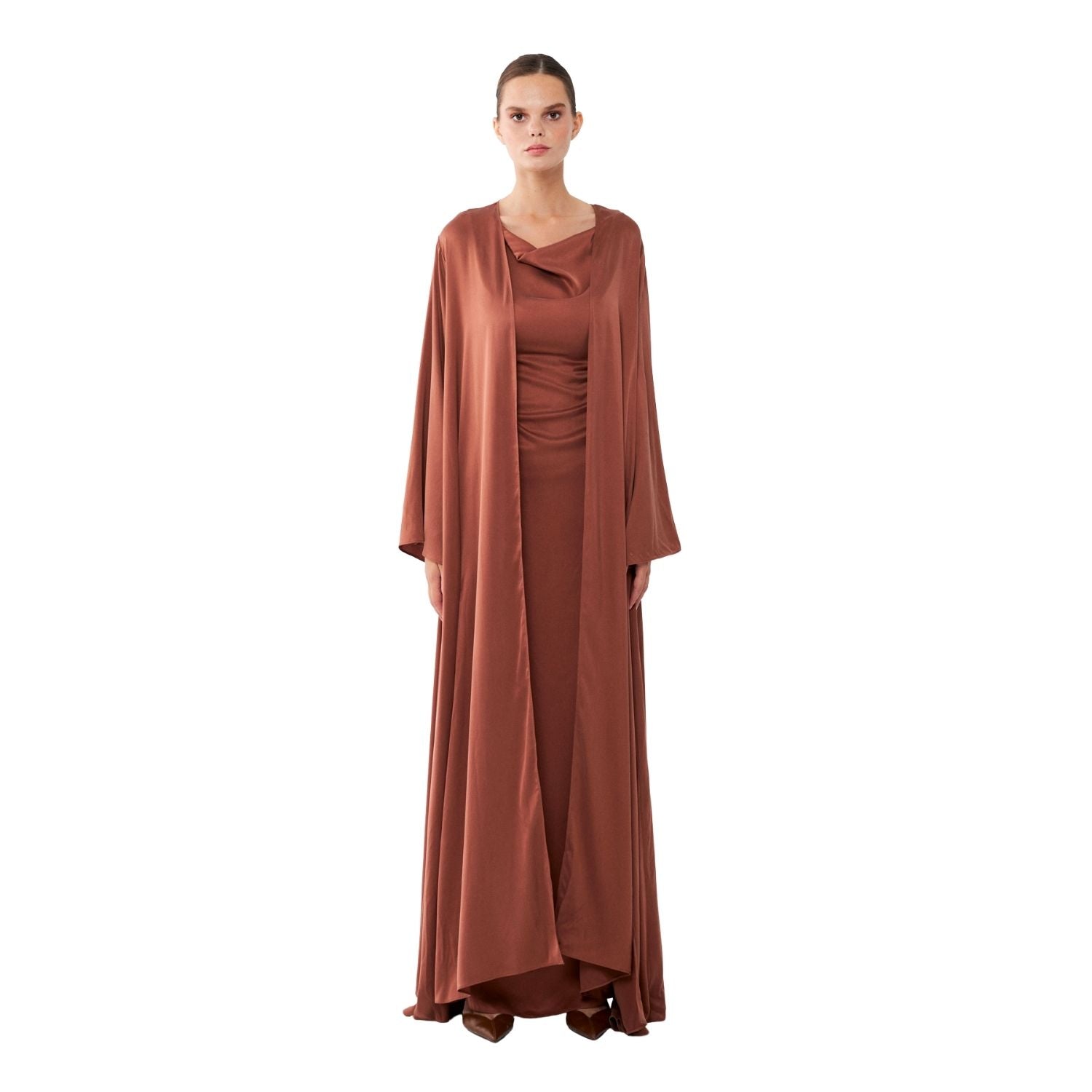 Selene Abaya | %100 İpek Lüks Kadın Abaya Mocha Brown | Noorvien