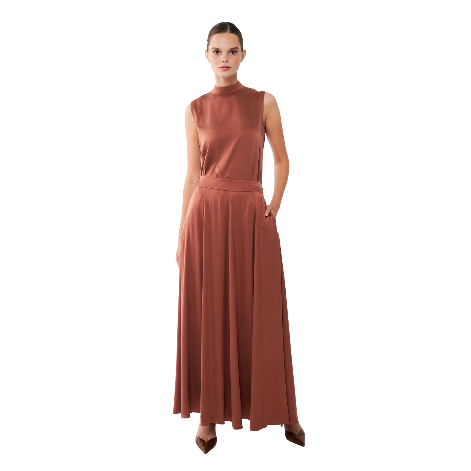 Noor Etek | %100 İpek Uzun Kadın Eteği Mocha Brown | Noorvien