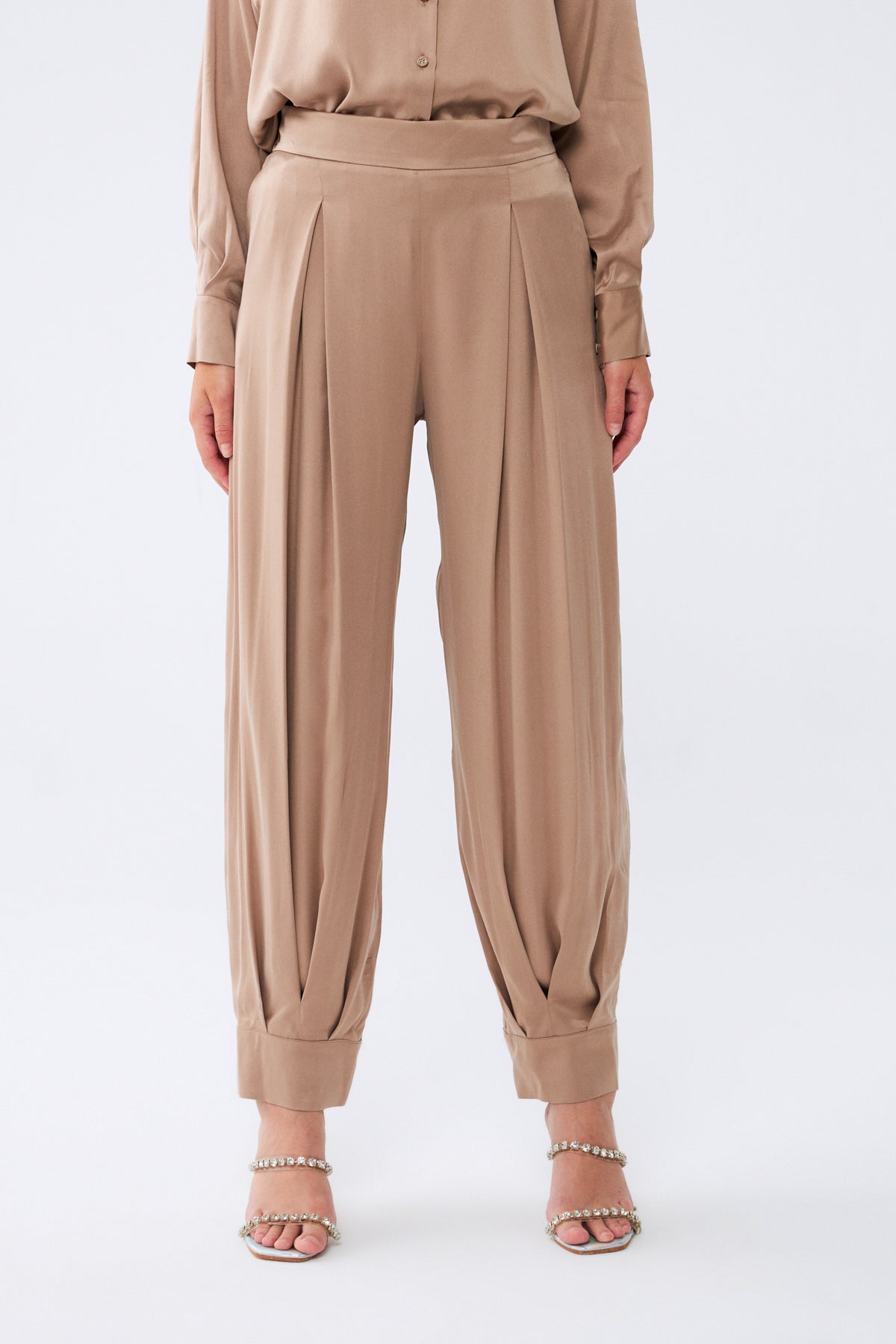 Zafira Pantolon | %100 İpek Kadın Pantolon Stone Taupe | Noorvien