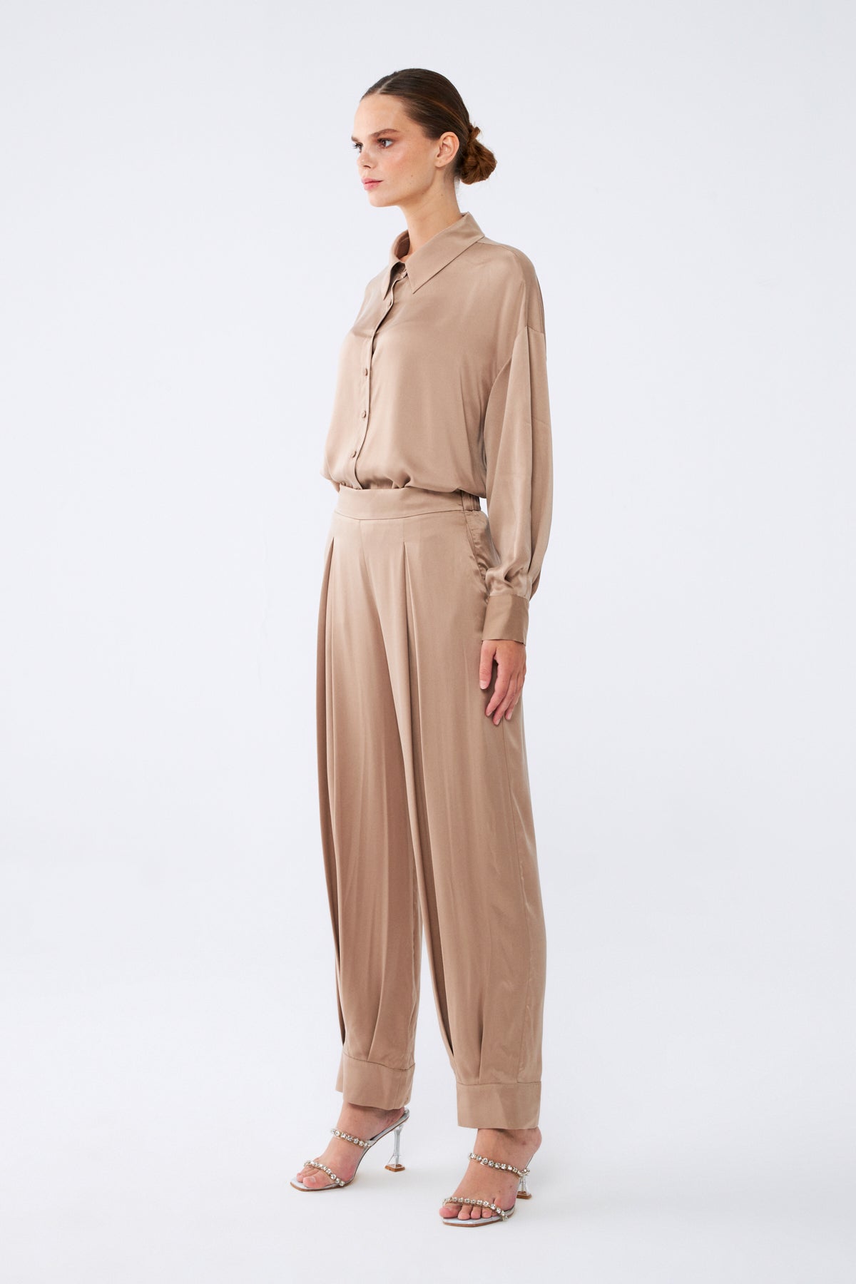 Zafira Pantolon | %100 İpek Kadın Pantolon Stone Taupe | Noorvien