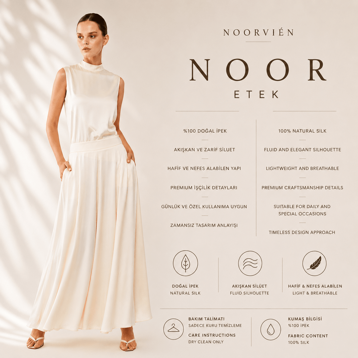 Noor Etek | %100 İpek Uzun Kadın Eteği | Noorvien - Noorvien