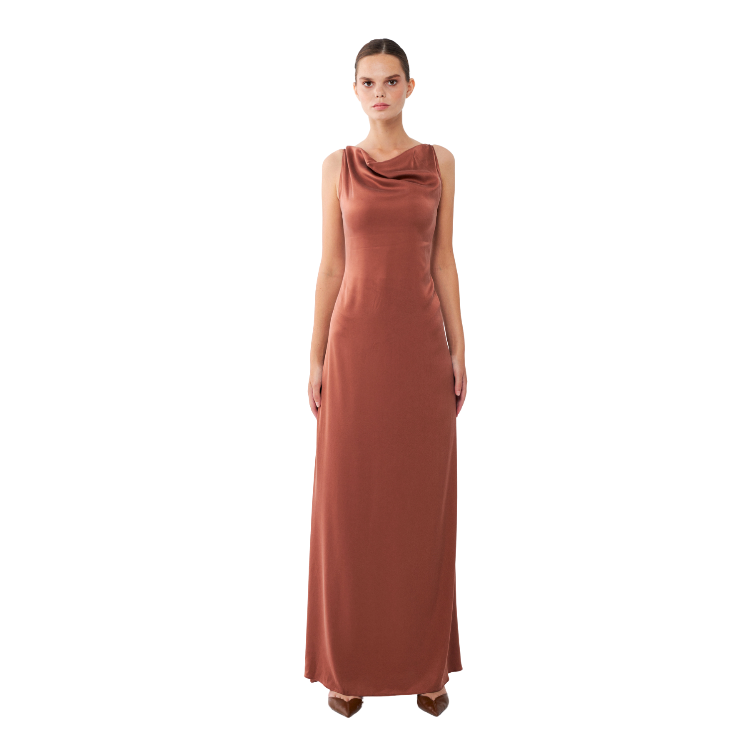 Zeline Elbise | %100 İpek Uzun Kadın Elbise Mocha Brown | Noorvien