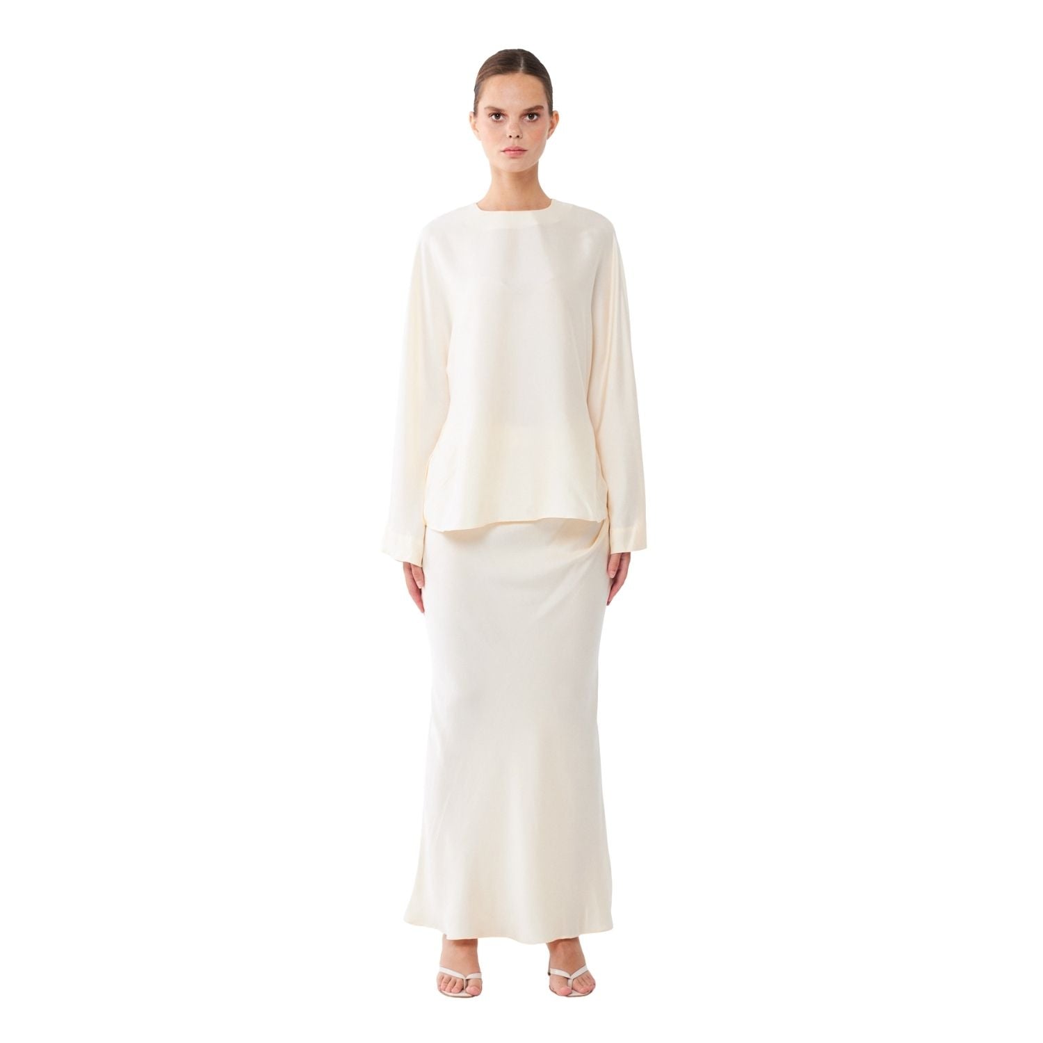 Liora Blouse – %100 İpek Yarasa Kollu Kadın Bluz Soft Cream | Noorvien
