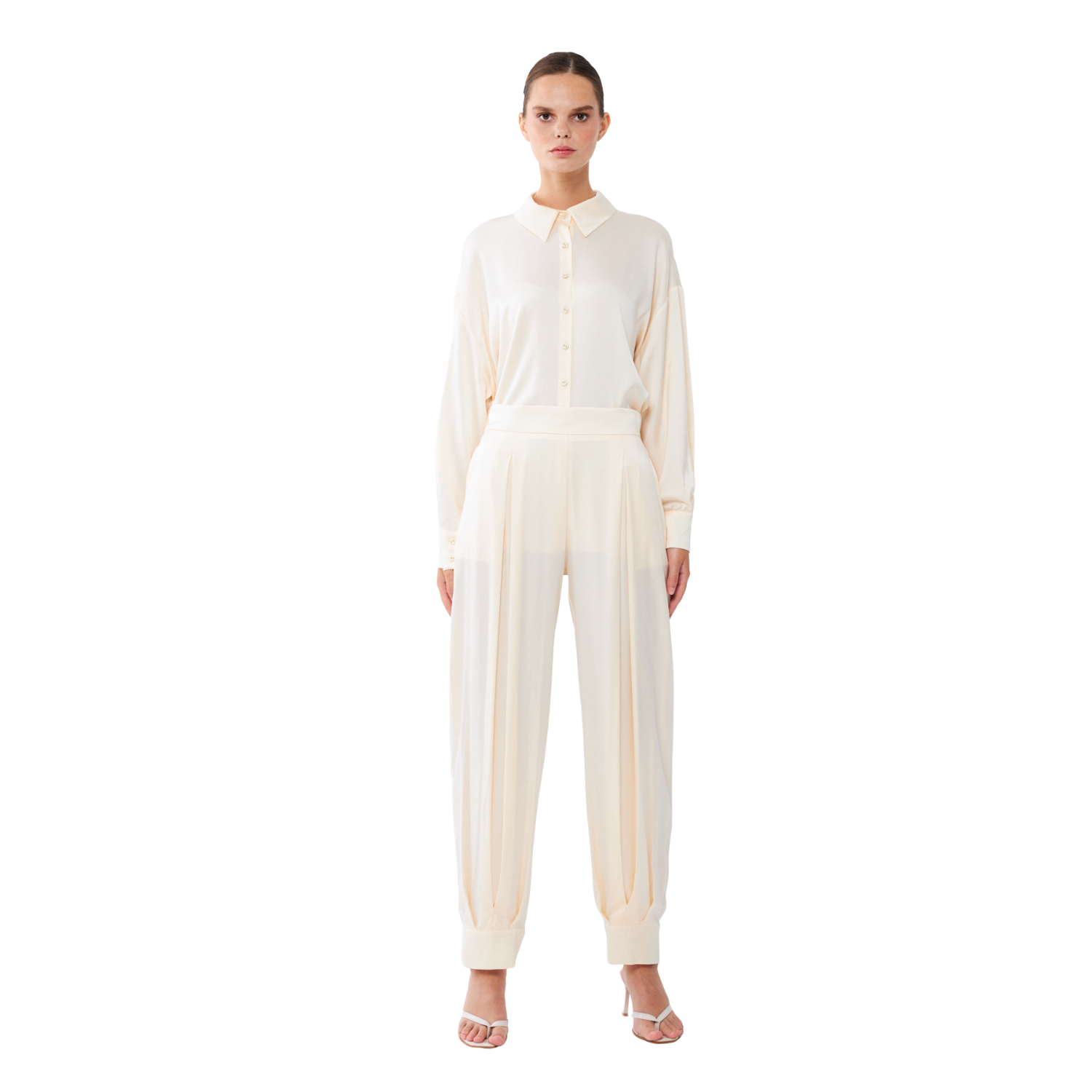 Zafira Pantolon | %100 İpek Kadın Pantolon Soft Cream | Noorvien