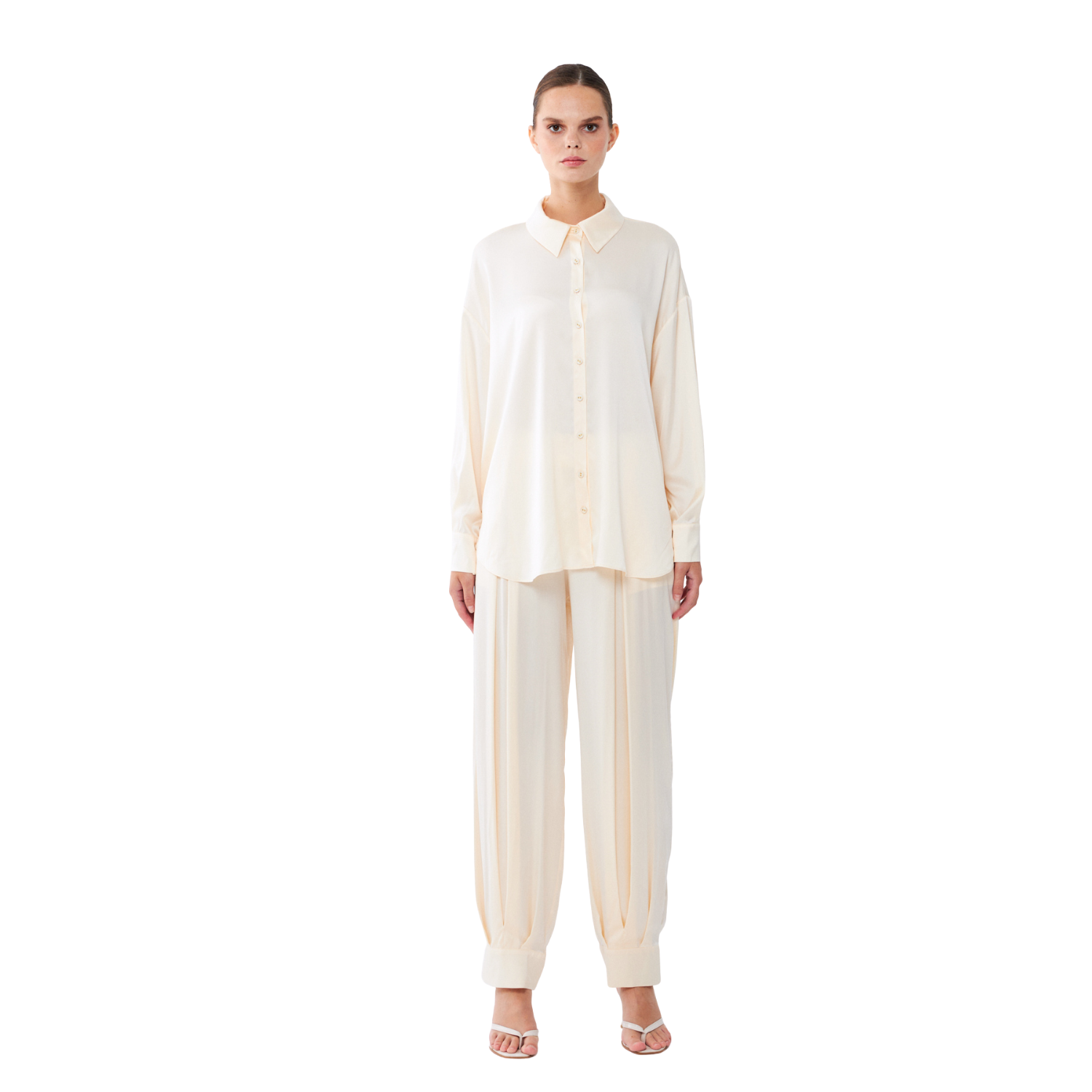 Zafira Gömlek | %100 İpek Kadın Gömlek Soft Cream | Noorvien