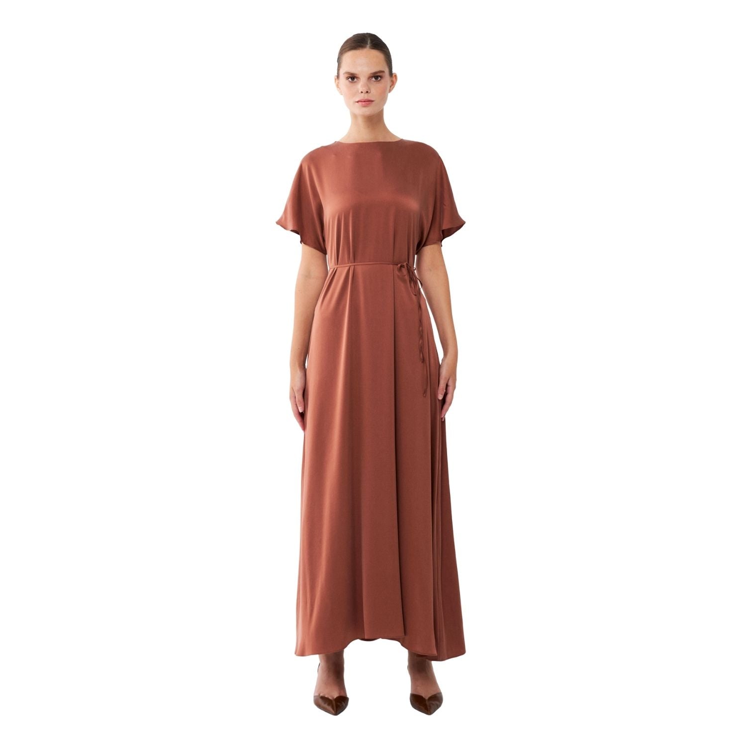 Naeliya Elbise | %100 İpek Kadın Elbise Mocha Brown | Noorvien