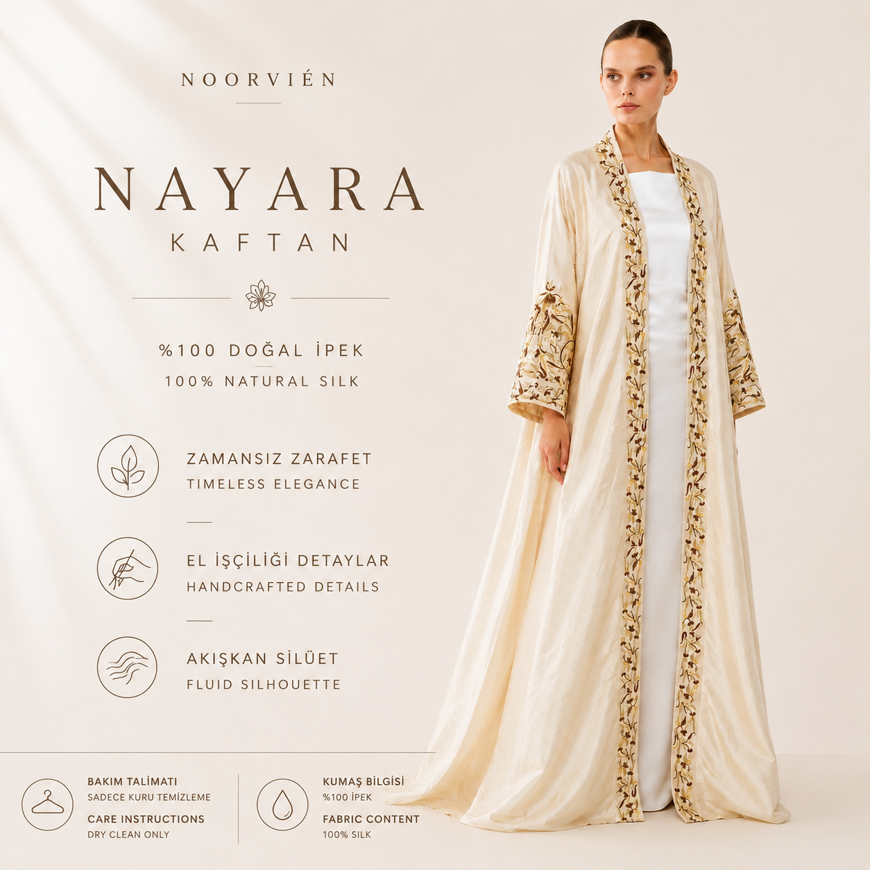 Nayara Kaftan | %100 İpek Lüks Kadın Kaftan | Noorvien