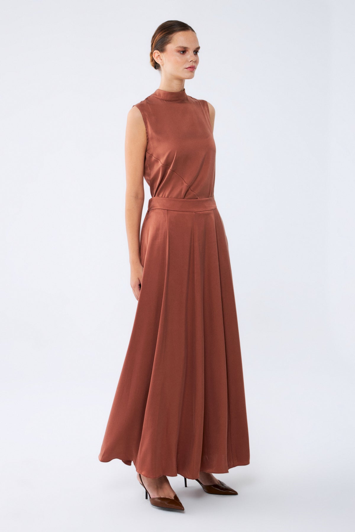 Noor Etek | %100 İpek Uzun Kadın Eteği Mocha Brown | Noorvien