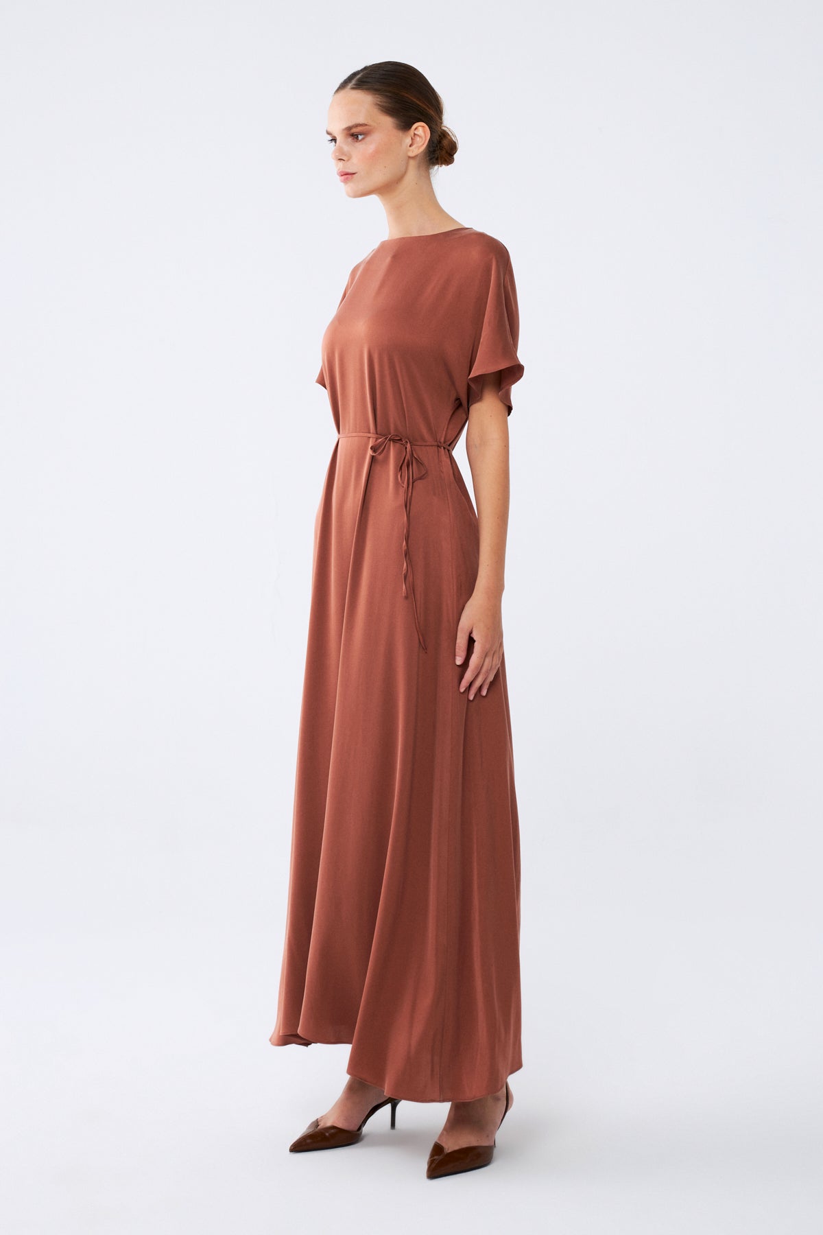 Naeliya Elbise | %100 İpek Kadın Elbise Mocha Brown | Noorvien