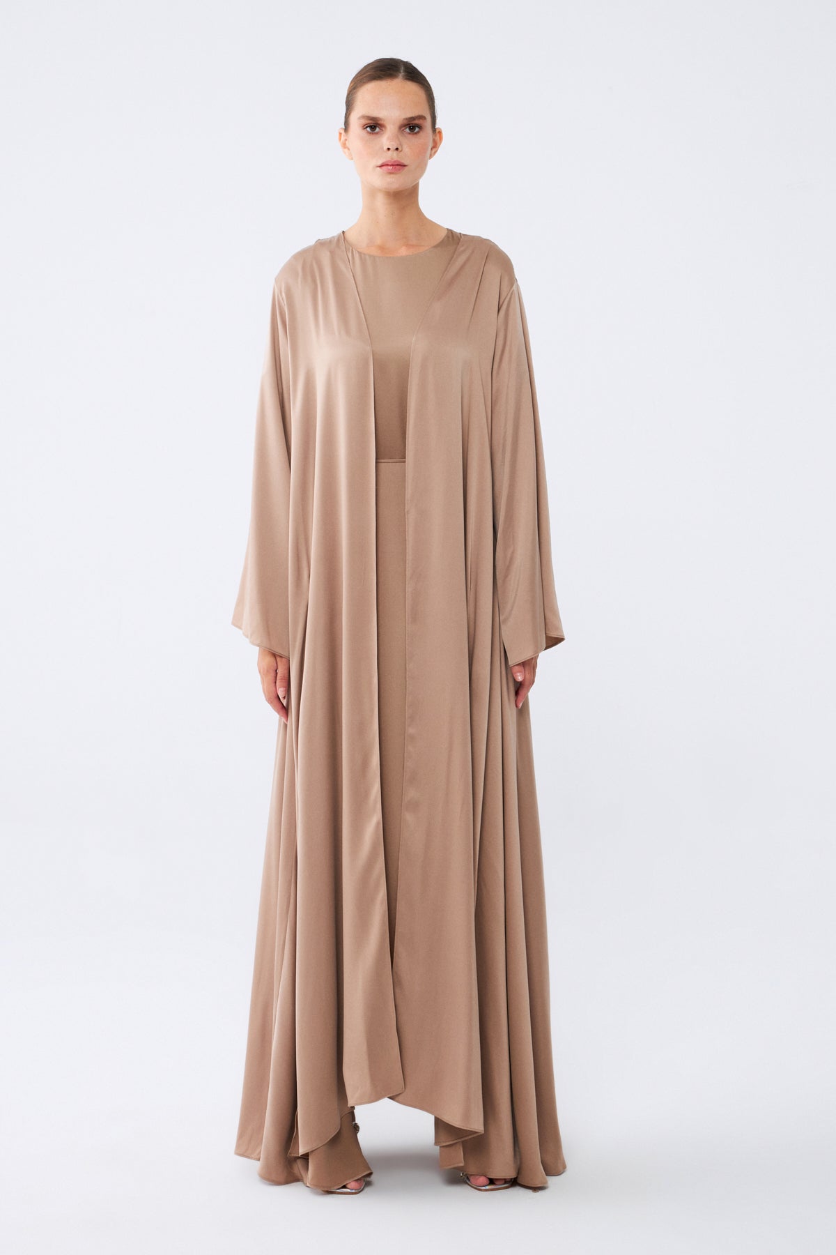 Selene Abaya | %100 İpek Lüks Kadın Abaya Mocha Brown | Noorvien